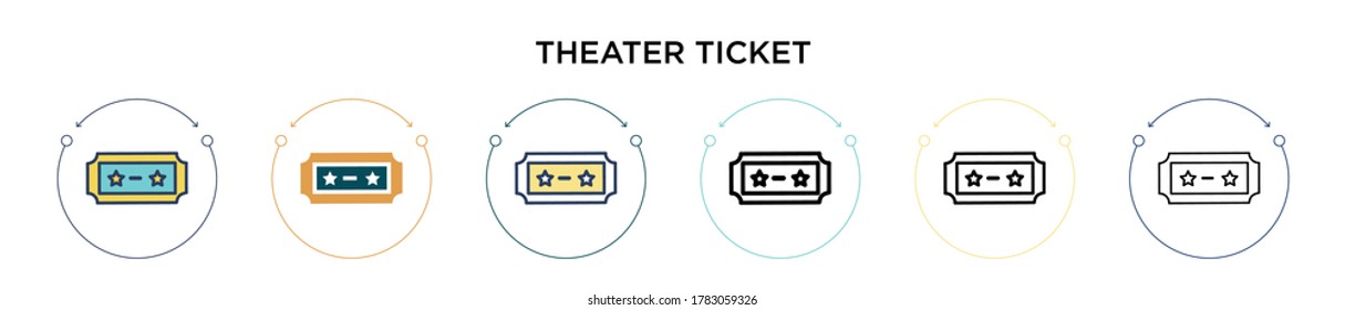 Theater ticket icon in filled, thin line, outline and stroke style. Vector illustration of two colored and black theater ticket vector icons designs can be used for mobile, ui, web
