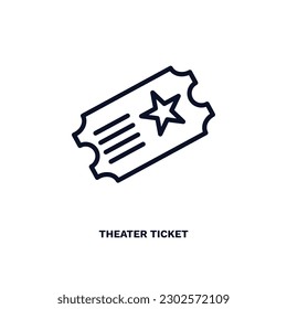 icono de entrada de teatro. Icono de entrada de teatro en línea delgada de cine y colección de teatro. Vector de contorno aislado en fondo blanco. El símbolo de entrada de teatro editable puede ser utilizado web y móvil
