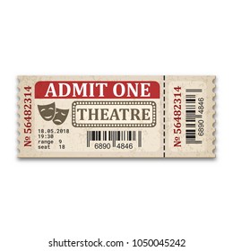 Entrada de teatro en estilo retro. Billete de entrada aislado en fondo blanco. Iluminación vectorial