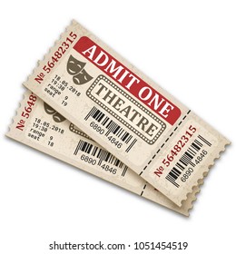 Theater tickets in retro style. Admission tickets isolated on white background. Vector illustaration