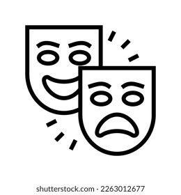 Theater-Tragödie und Comedy-Linie Symbol Vektorgrafik. Theatertragödie und Comedy-Schild. isoliertes Kontursymbol