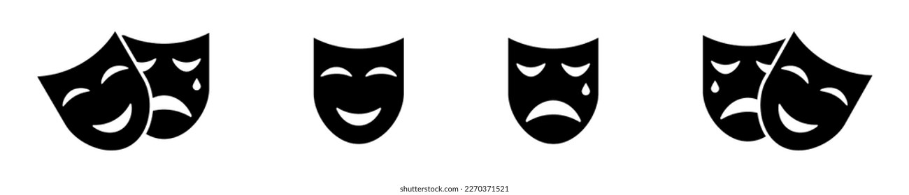 Theater tragic and comic mask. Carnival masks. Drama and comedy vector icon.