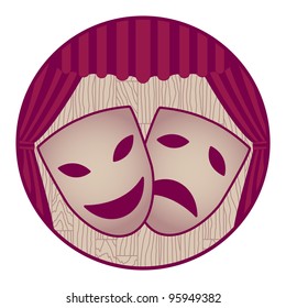 theater- two tragicomic masks and red curtain