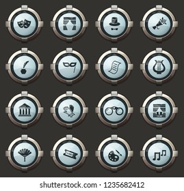Theater vector icons in the stylish round buttons for mobile applications and web