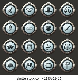 Theater vector icons in the stylish round buttons for mobile applications and web