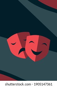 Theater vector poster background for adding additional text with happy and sad masks. For plays and performances, modern style