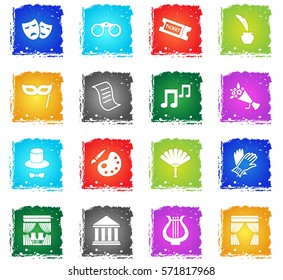 theater vector web icons in grunge style for user interface design