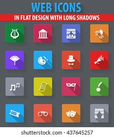 Theater web icons in flat design with long shadows