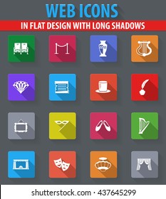 Theater web icons in flat design with long shadows