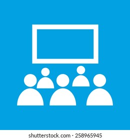 Theater web white icon isolated on a blue background. Vector symbol