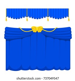 Theather scene blind blue curtain stage fabric texture performance interior cloth entrance backdrop isolated vector illustration