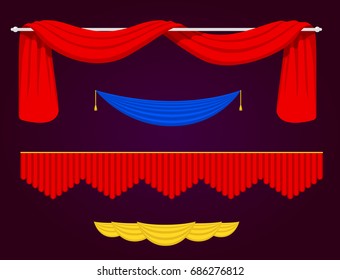 Theather scene blind curtain stage fabric texture performance interior cloth entrance backdrop isolated vector illustration