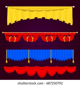 Theather scene blind curtain stage fabric texture performance interior cloth entrance backdrop isolated vector illustration