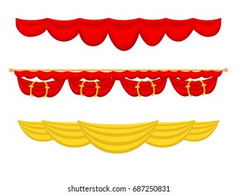 Theather scene blind curtain stage fabric texture performance interior cloth entrance backdrop isolated vector illustration