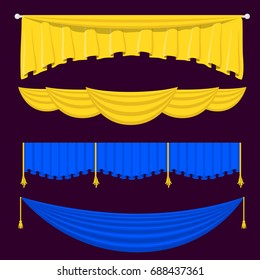 Theather scene blind curtain stage fabric texture performance interior cloth entrance backdrop isolated vector illustration