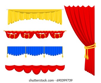 Theather scene blind curtain stage fabric texture performance interior cloth entrance backdrop isolated vector illustration