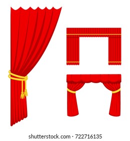 Theather scene blind curtain stage fabric texture performance interior cloth entrance backdrop isolated vector illustration