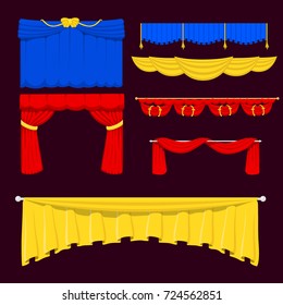 Theather scene blind curtain stage fabric texture performance interior cloth entrance backdrop isolated vector illustration