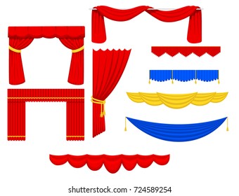 Theather scene blind curtain stage fabric texture performance interior cloth entrance backdrop isolated vector illustration