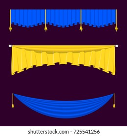 Theather scene blind curtain stage fabric texture performance interior cloth entrance backdrop isolated vector illustration