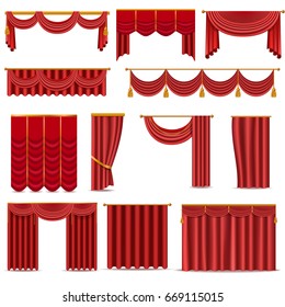 Theather scene red blind curtain stage fabric texture isolated on a white background illustration