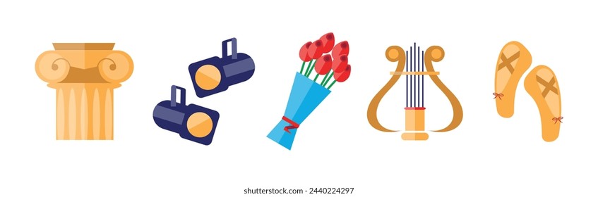 Theatre Acting Performance Flat Icons and Object Vector Set