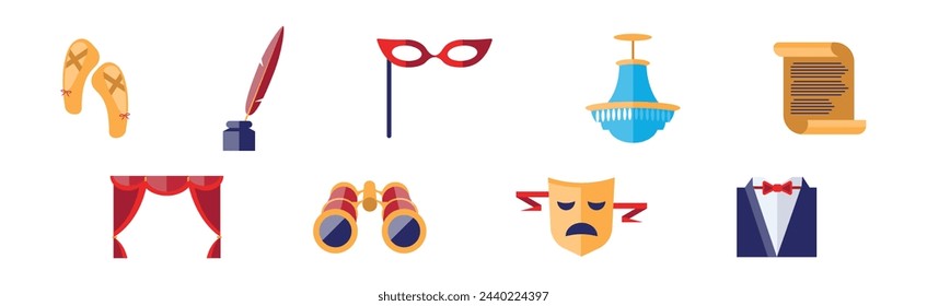 Theatre Acting Performance Flat Icons and Object Vector Set