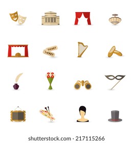 Theatre acting performance icons set flat isolated vector illustration