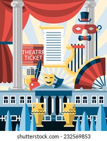 Theatre acting and theatrical play concept with decorative icons set vector illustration