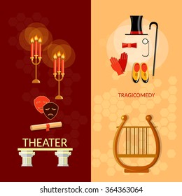 Theatre banner theater entertainment and performance elements musical operetta literature dramaturgy vector 