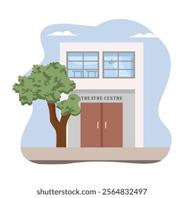 Theatre building illustration. Theater center. Musical theatrical. Cinema. Movie.  