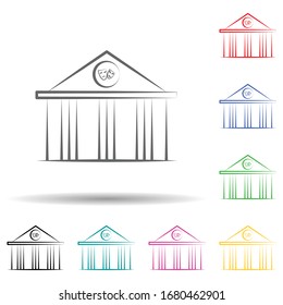 Icono de conjunto multicolor de construcción de teatro. Línea delgada simple, esquema de iconos de teatro para ui y ux, sitio web o aplicación móvil