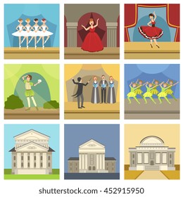Theatre Buildings And Stage Perfomances Set