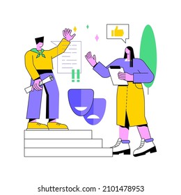 Theatre camp abstract concept vector illustration. Theatre training for kids, summer vacation camp, holiday acting program, young actor course, children drama school performance abstract metaphor.