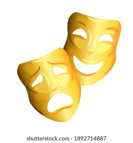 Theatre and cinema happy and sad gold masks design, video film media and entertainment theme Vector illustration