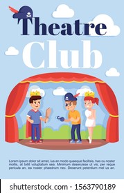 Theatre Club Brochure Template. Flyer, Booklet, Leaflet Concept With Flat Illustrations. Vector Page Cartoon Layout For Magazine. Drama Lessons For Kids Advertising Invitation With Text Space