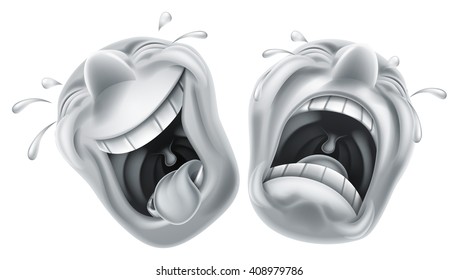 Theatre comedy and tragedy masks faces one laughing and one crying