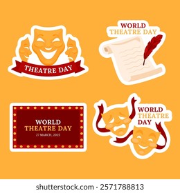 Theatre Day Celebration Art in Flat Cartoon and Hand-Drawn Style Label