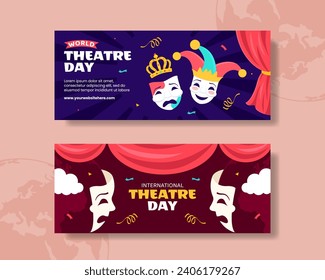 Theatre Day Horizontal Banner Flat Cartoon Hand Drawn Templates Background Illustration