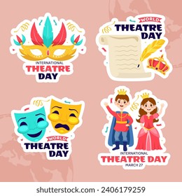 Theatre Day Label Flat Cartoon Hand Drawn Templates Background Illustration