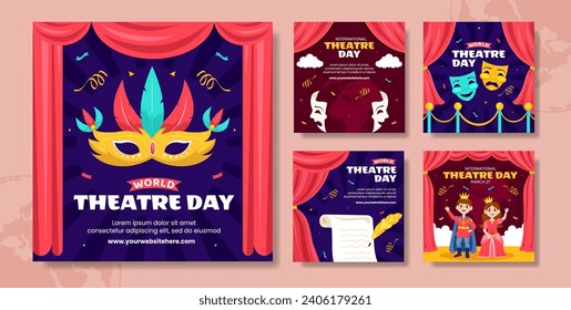 Theatre Day Social Media Post Flat Cartoon Hand Drawn Templates Background Illustration