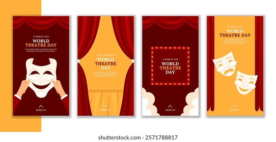 Theatre Day Social Media Stories Design with Hand-Drawn Cartoon Style