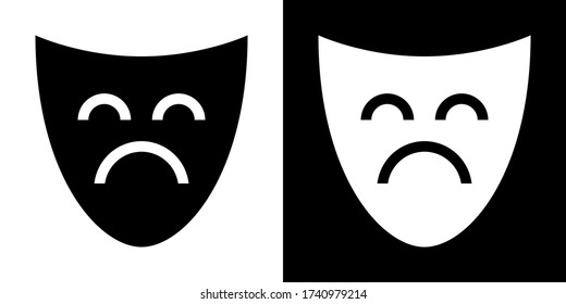 Theatre Drama Mask. Glyph Icon in White and Black Version.