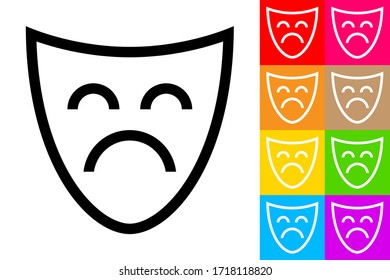 Theatre Drama Mask. Line Icon With Different Color Background.
