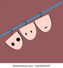 Theatre. Drama theater masks . Vector illustration in flat style.