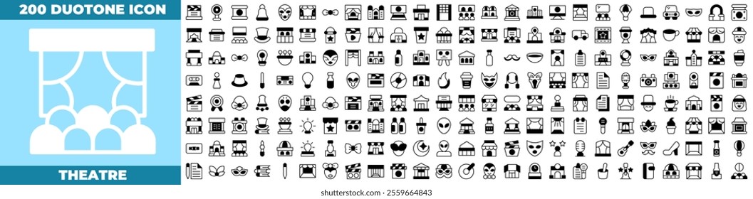 Theatre Duotone Editable Icons set. Vector illustration in modern thin duotone style of theatre icons: cinema, ticket, movie, etc