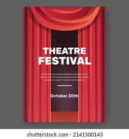 Theatre festival poster with red curtain stage show performance illustration concept