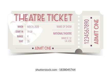 Theatre grey vintage ticket with red lettering