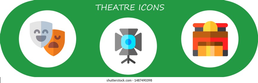 theatre icon set. 3 flat theatre icons.  Simple modern icons about  - masks, spotlight, theater
