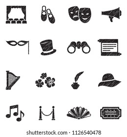 Theatre Icons. Black Scribble Design. Vector Illustration.